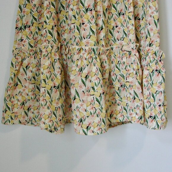 Yellow Floral Midi Dress Prairie Ditsy Babydoll Ruffle Puff Sleeve Size Large - Picture 16 of 16